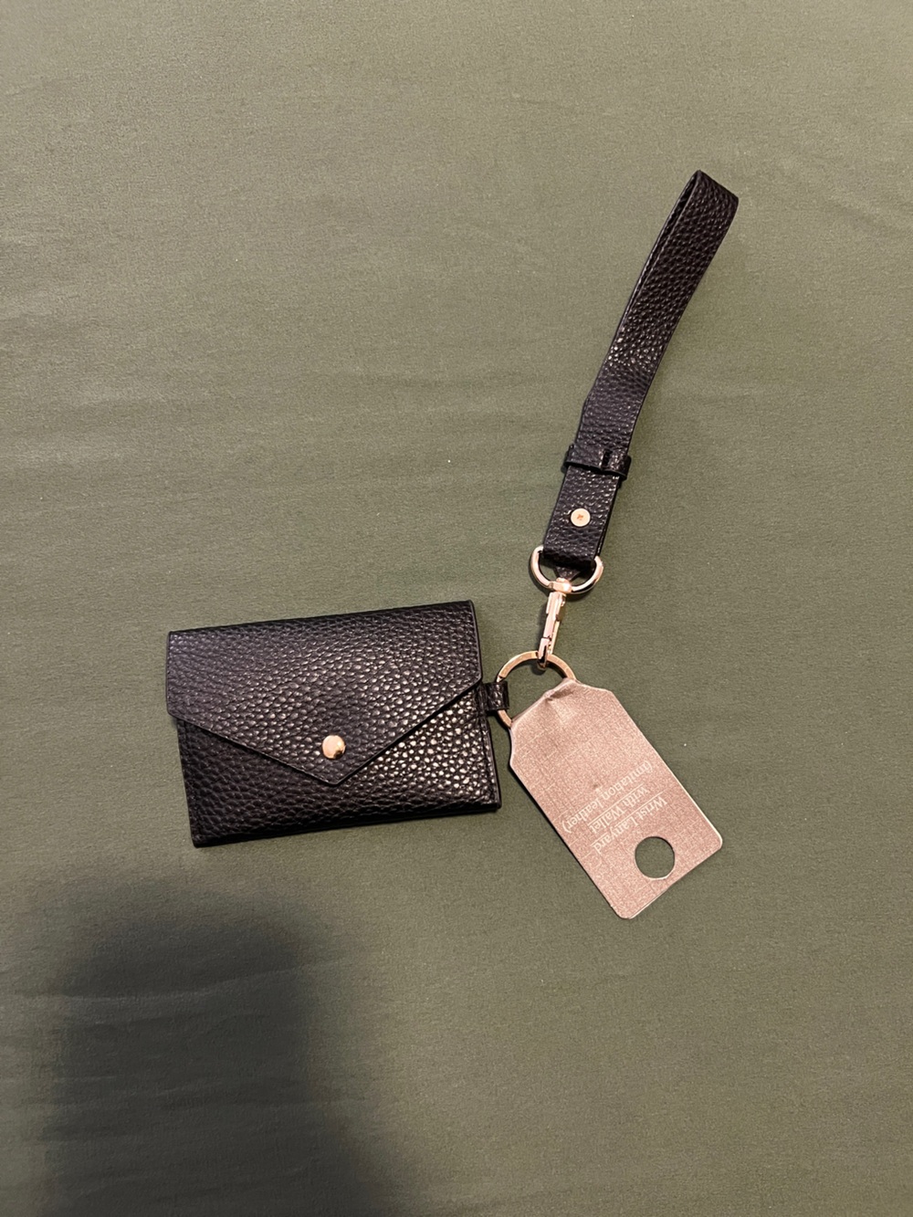 Black Pebbled Card Case with Lanyard and Gold Hardware